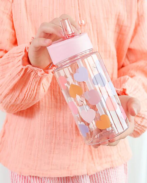 A Little Lovely Company Water Bottle with Straw 450 ml - Hearts - BPA Free! Non-Thermal Water Bottles