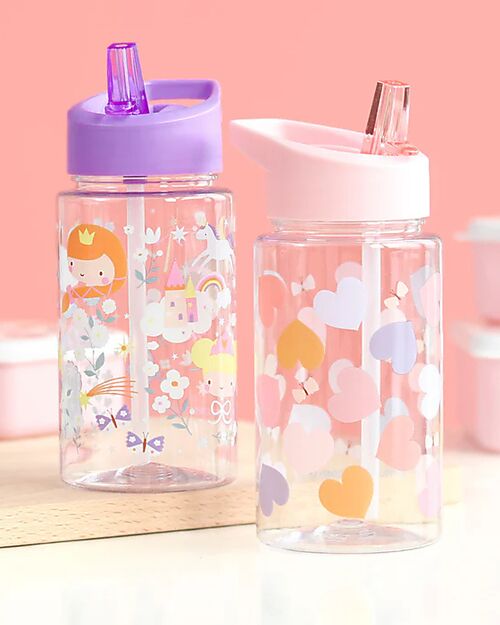 A Little Lovely Company Water Bottle with Straw 450 ml - Hearts - BPA Free! Non-Thermal Water Bottles