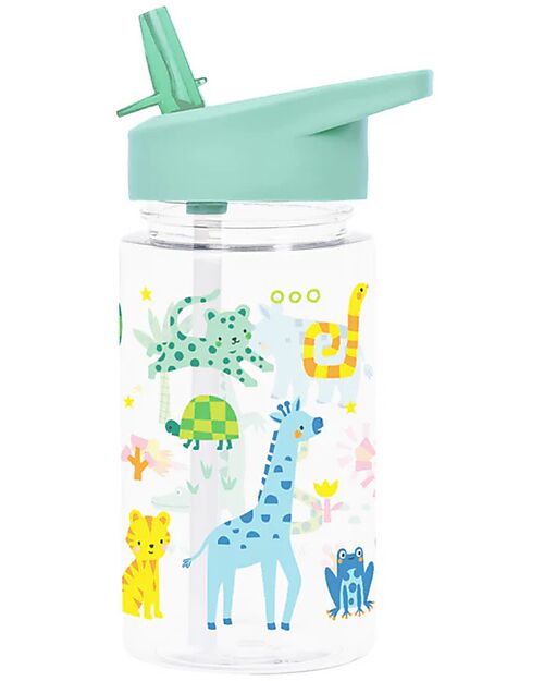 A Little Lovely Company Water Bottle with Straw 450 ml - Jungle - BPA Free! Non-Thermal Water Bottles