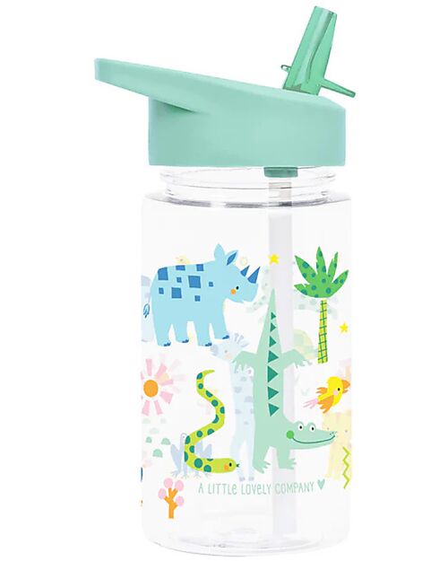 A Little Lovely Company Water Bottle with Straw 450 ml - Jungle - BPA Free! Non-Thermal Water Bottles