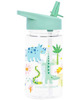A Little Lovely Company Water Bottle with Straw 450 ml - Jungle - BPA Free! Non-Thermal Water Bottles