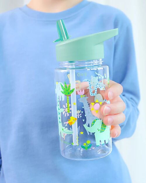 A Little Lovely Company Water Bottle with Straw 450 ml - Jungle - BPA Free! Non-Thermal Water Bottles