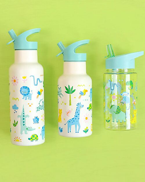 A Little Lovely Company Water Bottle with Straw 450 ml - Jungle - BPA Free! Non-Thermal Water Bottles