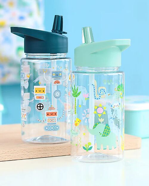 A Little Lovely Company Water Bottle with Straw 450 ml - Jungle - BPA Free! Non-Thermal Water Bottles