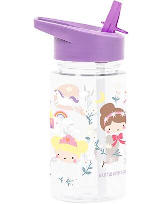A Little Lovely Company Water Bottle with Straw 450 ml - Princesses - BPA Free! Non-Thermal Water Bottles