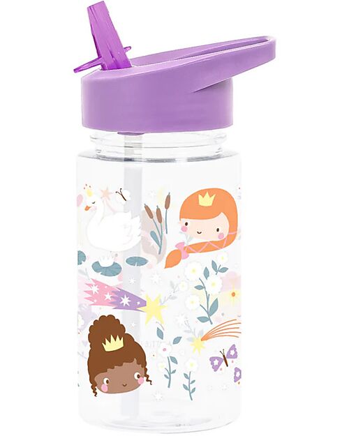 A Little Lovely Company Water Bottle with Straw 450 ml - Princesses - BPA Free! Non-Thermal Water Bottles