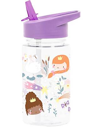 A Little Lovely Company Water Bottle with Straw 450 ml - Princesses - BPA Free! Non-Thermal Water Bottles
