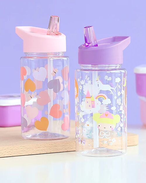 A Little Lovely Company Water Bottle with Straw 450 ml - Princesses - BPA Free! Non-Thermal Water Bottles