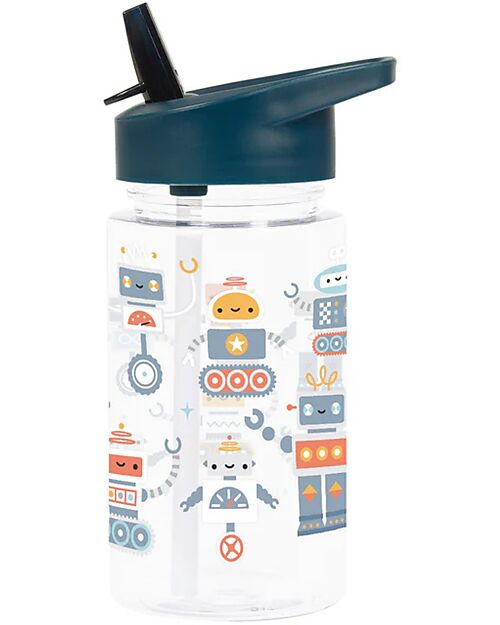 A Little Lovely Company Water Bottle with Straw 450 ml - Robot - BPA Free! Non-Thermal Water Bottles