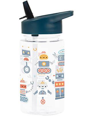 A Little Lovely Company Water Bottle with Straw 450 ml - Robot - BPA Free! Non-Thermal Water Bottles
