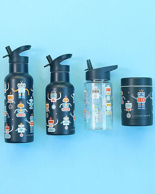 A Little Lovely Company Water Bottle with Straw 450 ml - Robot - BPA Free! Non-Thermal Water Bottles