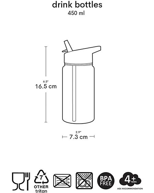 A Little Lovely Company Water Bottle with Straw 450 ml - Robot - BPA Free! Non-Thermal Water Bottles