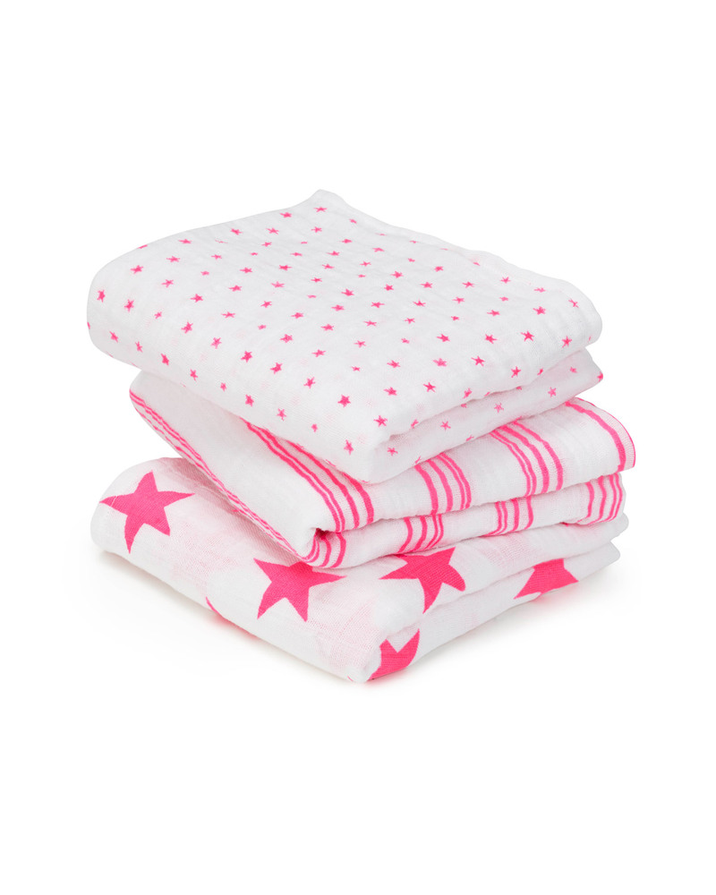 Aden Anais Fluro Pink Musy™ multiuse Muslin cloths pack