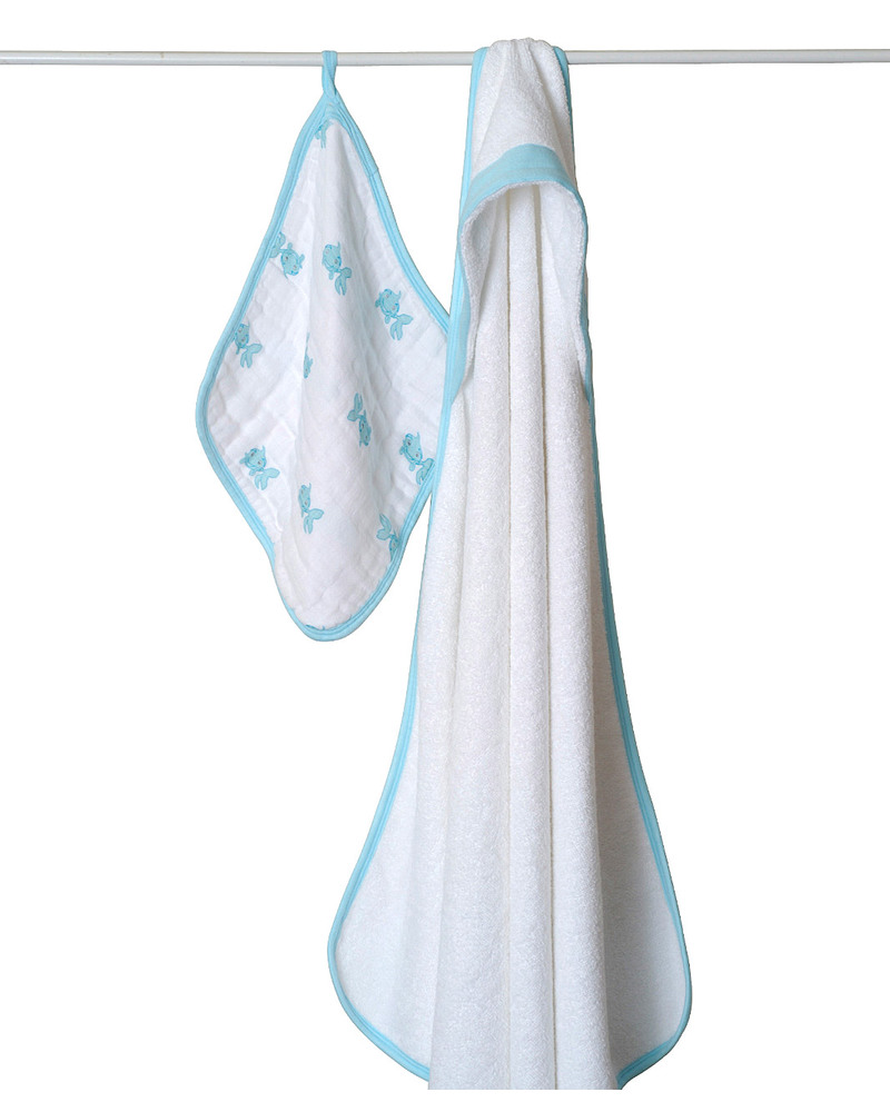 Towel with handles and matching washcloth
