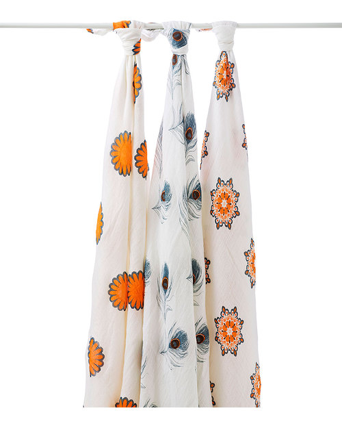 Aden & Anais Mela Bamboo Swaddles Multiuse Set of 3 Orange/Blue