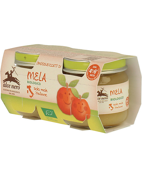 Alce Nero Homogenised of Organic Apple, 2 Jars - 100% Italian fruits Baby Food