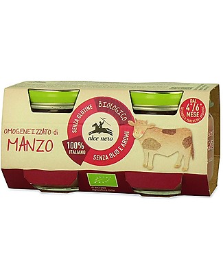 Alce Nero Homogenised of Organic Beef, 2 Jars - 100% Italian meat Baby Food