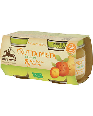 Alce Nero Homogenised of Organic Mixed Fruits, 2 Jars - 100% Italian fruits Baby Food