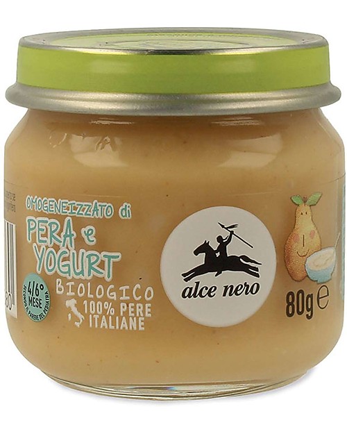 Alce Nero Homogenised of Organic Pear and Yogurt - 100% Italian fruits Baby Food