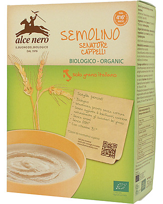 Alce Nero Organic Semolina Wheat, 250 gr - 100% Italian ingredients Baby Cereal