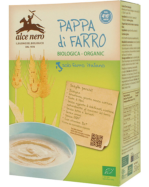Alce Nero Organic Spelt Instant Baby Food, 250 gr - 100% Italian ingredients Baby Cereal