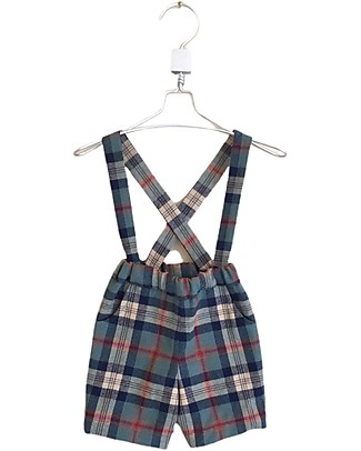 ANG Studio Biagio - Shorts with Braces - Turquoise Tartan - 100% Oeko Tex Cotton Dungarees