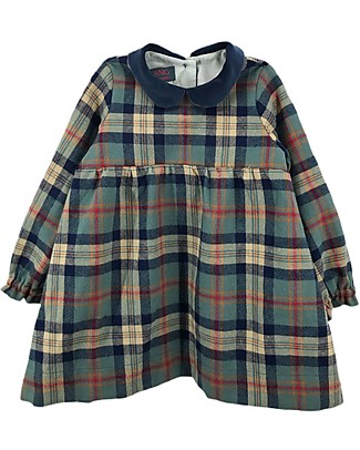ANG Studio Caterina - Long Dress with Collar - Tartan Turquoise - 100% Oeko Tex Cotton Dresses_
