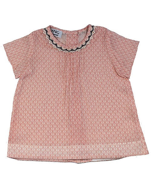 ANG Studio Isotta Tunic Dress with Lace Neckline, Pink Flowers - 100% cotton Dresses_