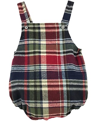 ANG Studio Timo - Sleeveless Romper - Tartan Bordeaux Green - 100% Oeko Tex Cotton Velvet Dungarees