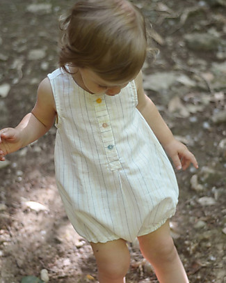 Ang Un Bebé Gino One Piece with Stripes - Linen and Cotton Dungarees