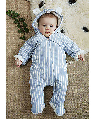 Annaliv OUTLET Little Grow Padded and Warm,White+Blue Stripes - 100% organic cotton lining - Showroom Sample Babygrows