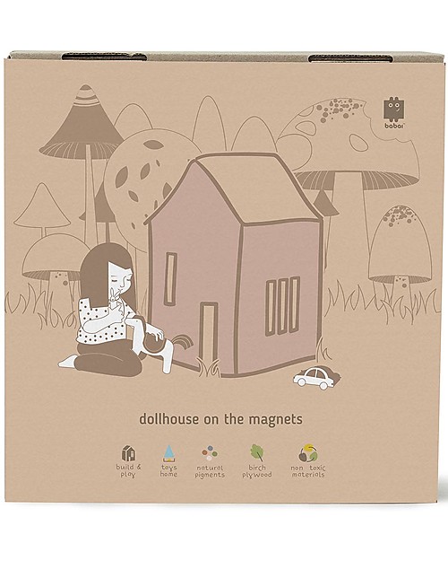 Babai Toys Wooden Dollhouse on the Magnets - Pink - Large Size - Fun and Beautiful to See Dolls Houses