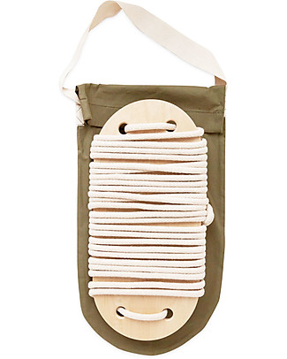 Babai Toys Wooden Swing - Beige Rope - Indoor and Outdoor - with Cotton Carrying Bag Travel Games