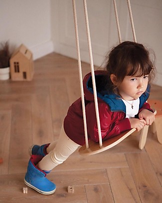 Babai Toys Wooden Swing - Beige Rope - Indoor and Outdoor - with Cotton Carrying Bag Travel Games