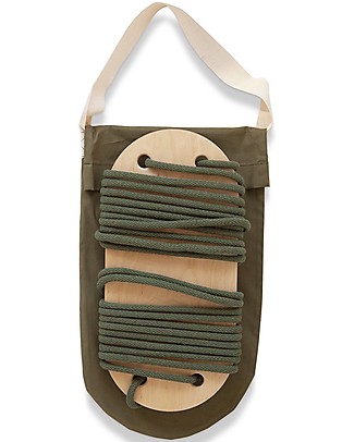 Babai Toys Wooden Swing - Khaki Rope - Indoor and Outdoor - with Cotton Carrying Bag Travel Games