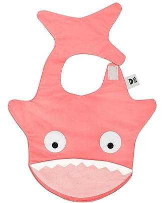 Baby Bites Shark Waterproof Bib - Pink - Organic Cotton - with Pocket! Waterproof Bibs
