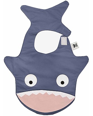 Baby Bites Shark Waterproof Bib - Slate Blue - Organic Cotton - with Pocket! Waterproof Bibs