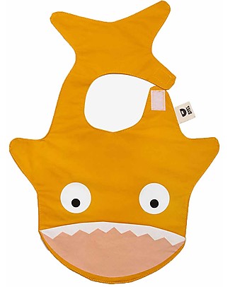 Baby Bites Shark Waterproof Bib - Yellow Mustard - Organic Cotton - with Pocket! Waterproof Bibs