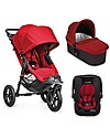 Baby Jogger Travel System Trio City Elite Deluxe, Red - City Elite + Deluxe Carry Cot + Handrail + City GO + Adapters Trio and Duo Strollers
