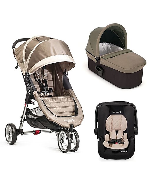Baby Jogger System Trio City Mini 3 Deluxe, Sand - Mini 3 + Carry Cot + Handrail + City GO + Adapters unisex (bambini)