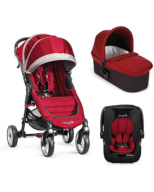 Baby Jogger Travel System Trio City Mini 4 Deluxe Red City Mini 4 Deluxe Carry Cot Handrail Citi GO Adapters unisex bambini