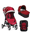Baby Jogger Travel System Trio City Mini 4 Deluxe, Red - City Mini 4 + Deluxe Carry Cot + Handrail + Citi GO + Adapters Trio and Duo Strollers