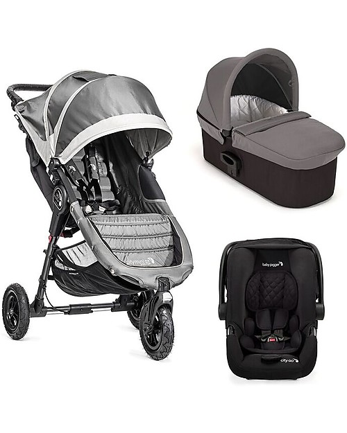Baby Jogger Travel System Trio City GT Deluxe, Grey - City Mini GT + Carry Cot + Handrail City GO + Adapters unisex (bambini)