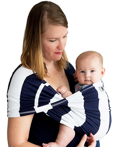 Baby K tan Ergonomic Baby Carrier 5 in 1 Navy White Stripe 100 cotton Easy to wear slips on like a t shirt unisex bambini