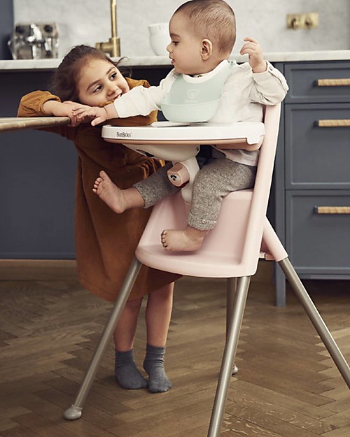 BabyBjörn Collapsible High Chair, Powder Pink/Grey - Safety Lock and Detachable Tray High Chairs