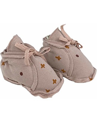 BabyClic Baby Booties - CrossDots Nude - Elasticated Organic Cotton Shoes