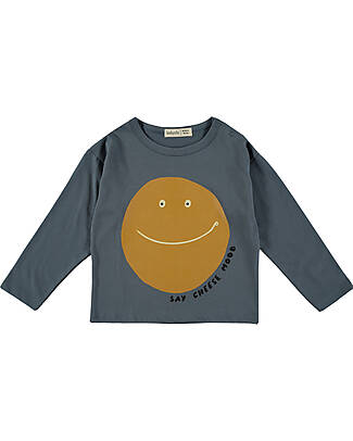 BabyClic Long Sleeves T-Shirt - Say Cheese - Storm Blue - 100% Organic Cotton Jersey Long Sleeves Tops