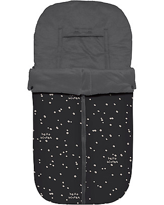 BabyClic Nanouk Universal Sleeping Bag for Stroller - Hello - Black/Grey Footmuffs