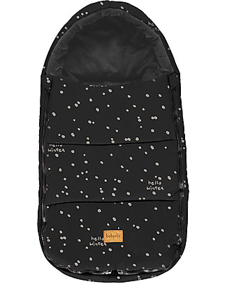 BabyClic Oslo Sleeping Bag for Pram - Hello - Black/Grey Footmuffs