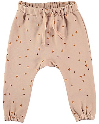 BabyClic Pants with Elasticated Edges and Drawstring - CrossDots Nude - Organic Cotton Trousers